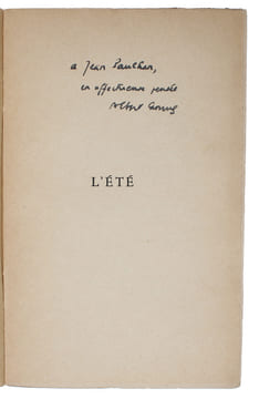 L'Été. Les essais LXVIII.  - [PRESENTATION-COPY WITH A MOST SPLENDID PROVENANCE]. "CAMUS, ALBERT.