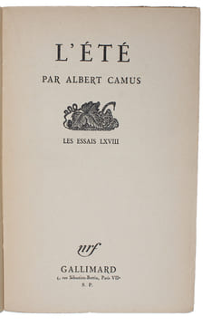 L'Été. Les essais LXVIII.  - [PRESENTATION-COPY WITH A MOST SPLENDID PROVENANCE]. "CAMUS, ALBERT.
