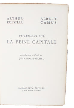 Réflexions sur la peine capitale. Introduction et Étude de Jean Bloch-Michel.  - [NR. 43 OF 260 NUMBERED COPIES]. "CAMUS, ALBERT and ARTHUR KOESTLER.