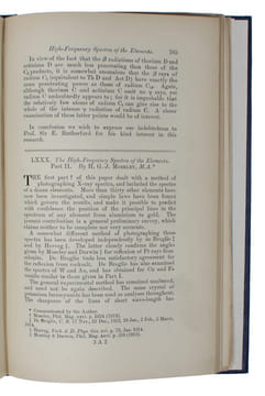 The High-Frequency Spectra of the Elements, I-II. - [ESTABLISHING ORDER IN THE PERIODICAL TABLE OF ELEMENTS  - PMM 407]. "MOSELEY, H.G.J. 