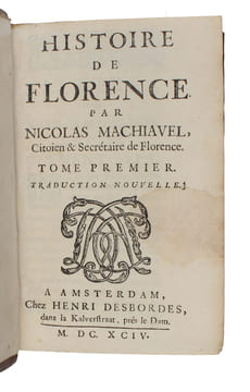 Histoire de Florence. Traduction nouvelle. 2 vols.. MACHIAVELLI, NICCOLO.