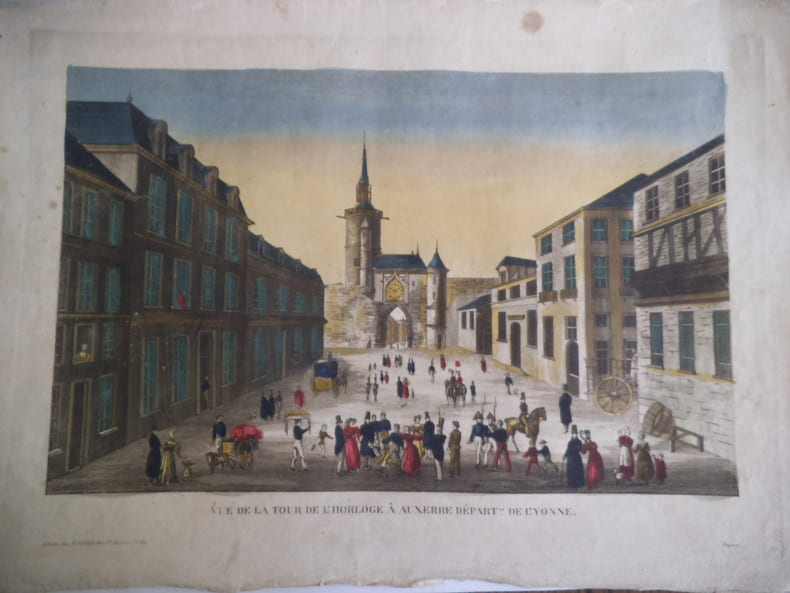  Vue de l’&eacute;glise de la tour de l’horloge &agrave; Auxerre.. anonyme 