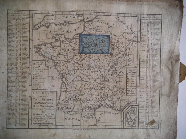 carte ancienne de  La France divis&eacute;e  en IX r&eacute;gions 10 m&eacute;tropoles et 83 d&eacute;partements avec leur rapport aux provinces par les auteurs de l’atlas ...