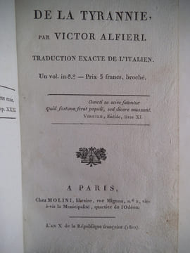 De la Tyrannie. ALFIERI Victor