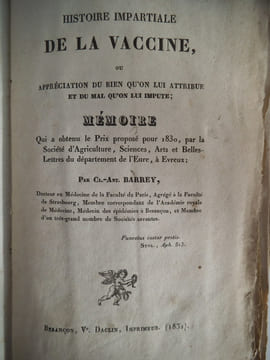 Histoire Impartiale de La Vaccine . BARRAY Claude, Antoine. 