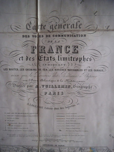 Carte g&eacute;ographique des voies de communication de la France et des pays limitrophes. VUILLEMIN 