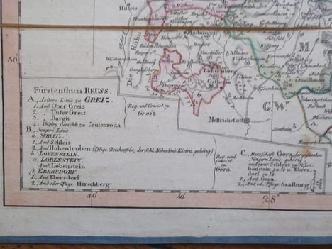 Carte géographique des Principautés Ducales Saxones.Weimar, Gotha et Meiningen, des Principautés de Schwarzbourg, de Reuss. . GÜSSEFELD – C.G ...