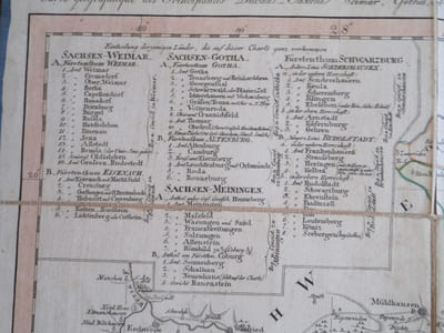 Carte géographique des Principautés Ducales Saxones.Weimar, Gotha et Meiningen, des Principautés de Schwarzbourg, de Reuss.
