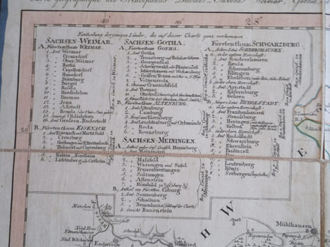Carte géographique des Principautés Ducales Saxones.Weimar, Gotha et Meiningen, des Principautés de Schwarzbourg, de Reuss. . GÜSSEFELD – C.G ...