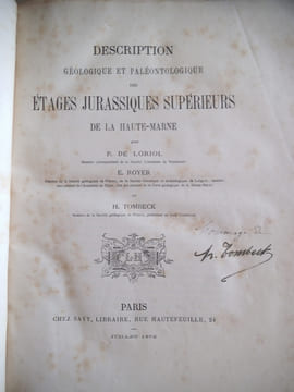 Description géologique et paléontologique des étages jurassiques supérieurs de la Haute Marne. . LORIOL P de – E. ROYER et H. TOMBECK 