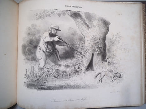 Collectif Le cahos caricatures de tout le monde. Suite complète en premier tirage de 32 lithographies animées, en noir. Dont 16 par DAUMIER (chasse ...