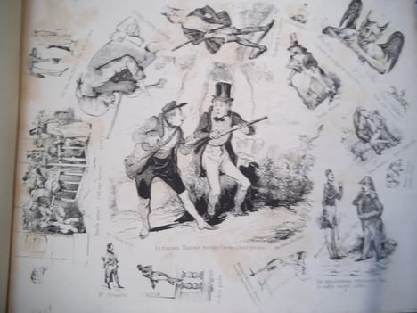 Collectif Le cahos caricatures de tout le monde. Suite complète en premier tirage de 32 lithographies animées, en noir. Dont 16 par DAUMIER (chasse ...