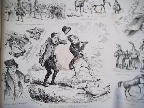 Collectif Le cahos caricatures de tout le monde. Suite complète en premier tirage de 32 lithographies animées, en noir. Dont 16 par DAUMIER (chasse ...