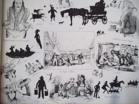 Collectif Le cahos caricatures de tout le monde. Suite complète en premier tirage de 32 lithographies animées, en noir. Dont 16 par DAUMIER (chasse ...