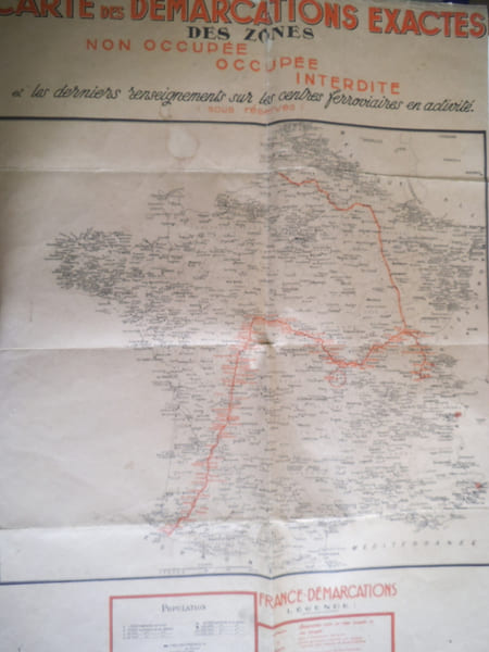 Carte des d&eacute;marcations exactes des zones :non occup&eacute;e, occup&eacute;e, interdite et les derniers renseignements sur les centres ferroviaires en activit&eacute;.. ...