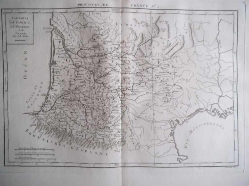 Carte  de la Guienne,de la Navarre et du B&eacute;arn. Atlas Philippe de Pretot  