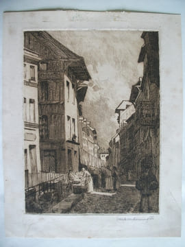rue animée,eau-forte originale. ARMINGTON Milton Frank
