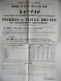 Chemin de l’Est et du Nord Arrêté concernant un tarif commun pour le transport des pierres de taille brutes ou légèrement ébauchées.