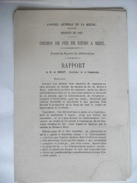Chemin de fer ligne de Reims à Metz extrait du registre des délibérations rapport de M de Benoist, secrétaire de la commission.. Chemin de fer ligne ...