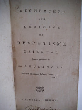 Recherches sur l’origine du Despotisme Oriental.. BOULANGER,Nicola Antoine./D’HOLBACH