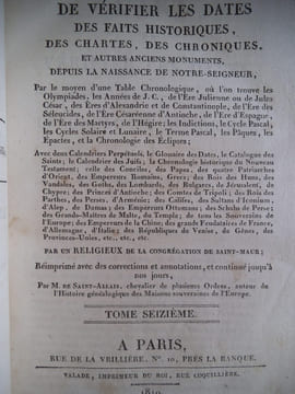 L’art de vérifier les dates des faits historiques. CLEMENT François Dom