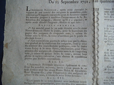 Loix relatives aux assignats du 13 septembre 1792. L’An quatrième de la République.