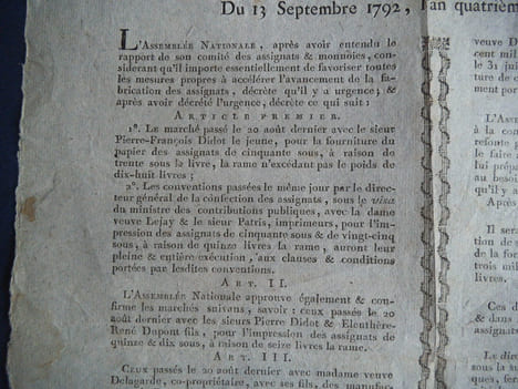 Loix relatives aux assignats du 13 septembre 1792. L’An quatrième de la République.. Collectif