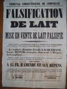 falsification de lait et mise en vente de lait falsifié. Condamnation de la nommée Joséphine Ursule LACQUEHAYE