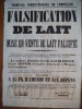 falsification de lait et mise en vente de lait falsifié. Condamnation de la nommée Joséphine Ursule LACQUEHAYE. AFFICHE 