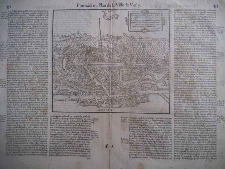 Portraict et plan de la ville de Vassy  Tr&egrave;s bon &eacute;tat . WASSY 