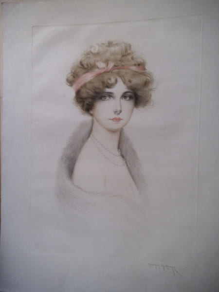 Portait de jeune femme au collier de perles.. MILLIERE Maurice 