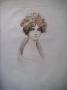 Portait de jeune femme au collier de perles.. MILLIERE Maurice