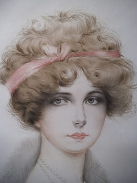 Portait de jeune femme au collier de perles.. MILLIERE Maurice