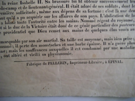 ESPARTERO Duc de la Victoire et de la Morella. PELLERIN Imagerie d’Epinal