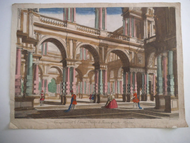 vue pr&eacute;sentant le fameux th&eacute;&acirc;tre de Reggio proche Mod&egrave;ne . Vue d’optique