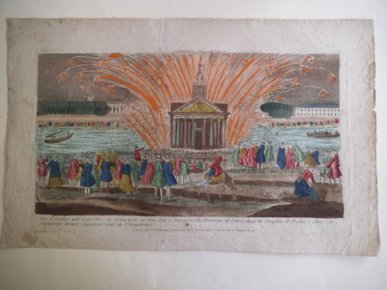 Feu d’artifice tir&eacute; &agrave; la place de Louis XV le 30 mai 1770 &agrave; l’occasion du mariage de Louis Auguste Dauphin de France avec l’Archiduchesse Marie ...