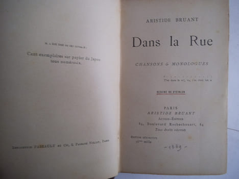 Dans la Rue chansons et monologues.. BRUANT Aristide