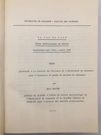 Le lac de Joux Etude hydrologique du bassin. Recherches mai 1953-avril 1957