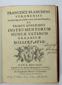 De tribus generibus instrumentorum musicæ veterum organicæ dissertatio.