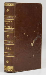 Almanach provincial et historique du Poitou, pour l'an de grâce mil sept cent quatre-vingt-neuf ; contenant Les levers & couchers du Soleil & de la Lune, calculées pour le 46e degr. 35 de latit. qui est celle de Poitiers : plus, le Passage de la Lune au Méridien ; les Phases de la Lune, & l'entrée du Soleil dans les Signes du Zodiaque, calculés pour le Méridien de Poitiers.