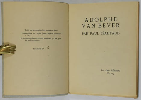 Adolphe Van Bever. Les Amis d'Édouard N° 114. [Édition originale sur papier Japon] . LÉAUTAUD, Paul.