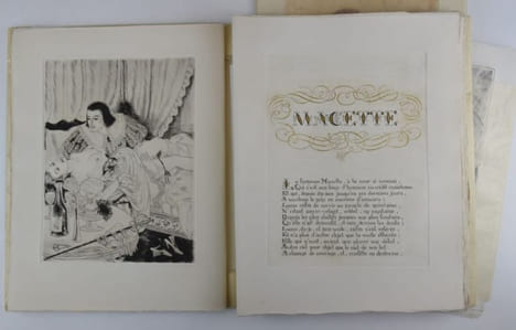 Macette. Pointes-sèches de Léon Courbouleix. Le texte, gravé à l'eau-forte, a été imprimé sur la presse à bras par l'artiste.. RÉGNIER, Mathurin - ...