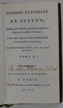 Histoire Naturelle de Buffon, classée par ordres, genres et espèces, d'après le système de Linné, avec les caractères génériques et la nomenclature ...