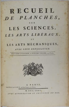 [ENCYCLOPÉDIE] Recueil de planches, sur les sciences, les arts libéraux, et les arts méchaniques, avec leur explication. Neuvième livraison, ou ...