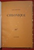 Chronique. SAINT-JOHN PERSE (Pseudonyme d'Alexis LEGER)