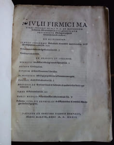 Julii Firmici Materni iunioris siculi V. C. ad Mavortium Lollianum Astronomicon Lib. VIII per Nicolaum Prucknerum Astrologum nuper ab innumeris mendis uindicati. His accesserunt Claudii Ptolemaei Pheludiensis Alexandrinu (..) quod Quadripartitum uocant, Lib. IIII. De inerrantium stellarum significationibus Lib. I. Centiloquium eiusdem. Ex Arabibus et Chaldeis(...)