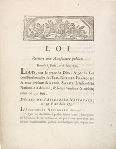 Loi relative aux Accusateurs publics - Décret de l'Assemblée Nationale des 19 & 20 juin 1791