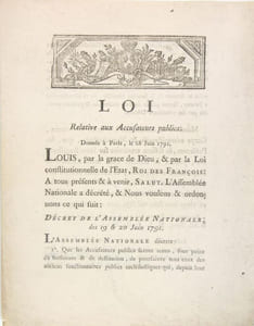 Loi relative aux Accusateurs publics - Décret de l'Assemblée Nationale des 19 & 20 juin 1791