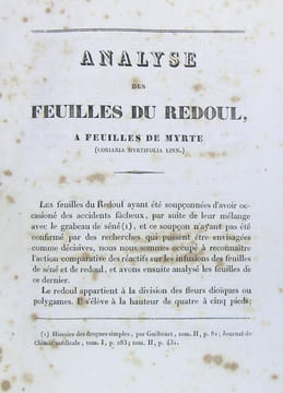 Analyse des feuilles du Redoul, à feuilles de Myrte (Coriaria Myrtifolia Linn.). (Anonyme)
