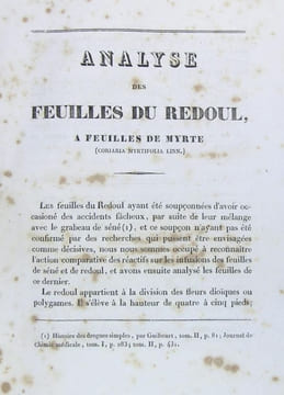 Analyse des feuilles du Redoul, à feuilles de Myrte (Coriaria Myrtifolia Linn.). (Anonyme)